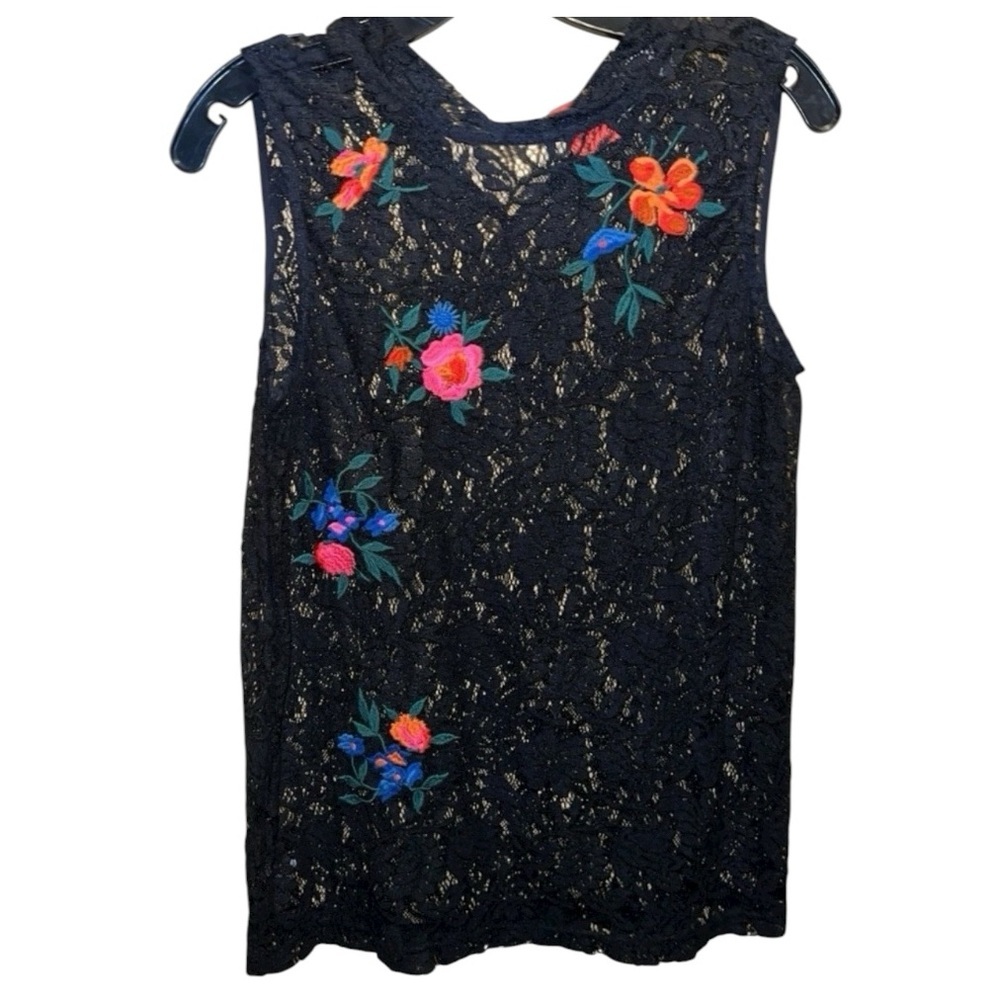 Ann Taylor LOFT Black Lace Flower Sheer Cami Tank Top size S
